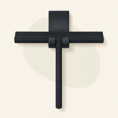 Illustration of the black glass and sink squeegee with hanging holder