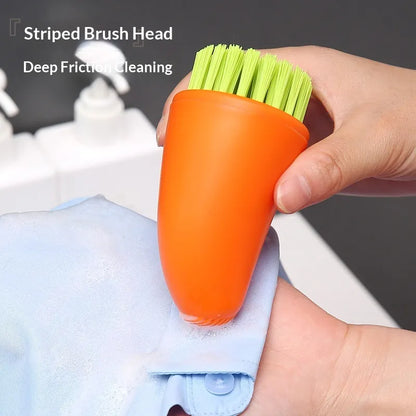 Supplier photo: orange carrot-shaped brush held over a cleaning cloth; cloth not included