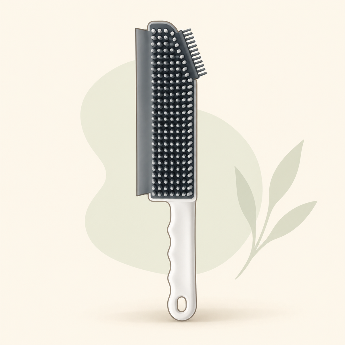 Illustration: one white-handle cleaning brush with gray head and side scraping edge